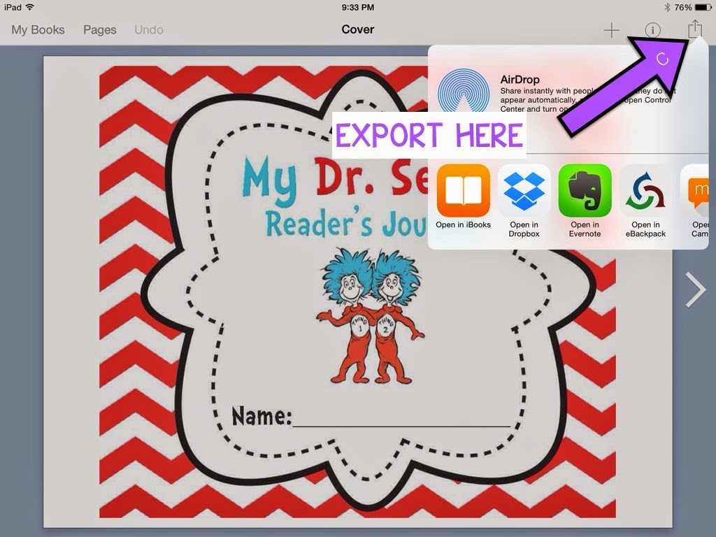 Exporting a book in Book Creator