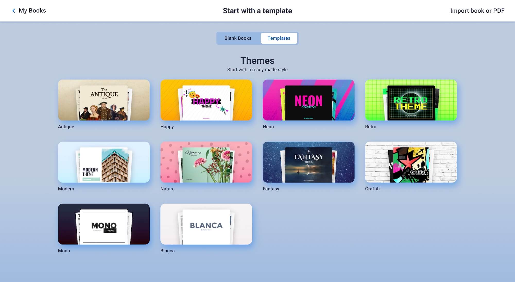 Theme template picker in Book Creator